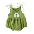 thumbnail image 1 of AJTQTH Romper for Baby Summer Lightweight Round Neck Sleeveless Jumpsuit Cute Rainbow Embroidered Waffle Knit Playsuit Bowties Halter Onesie Comfy Casual Outfits Green 18-24Months, 1 of 9