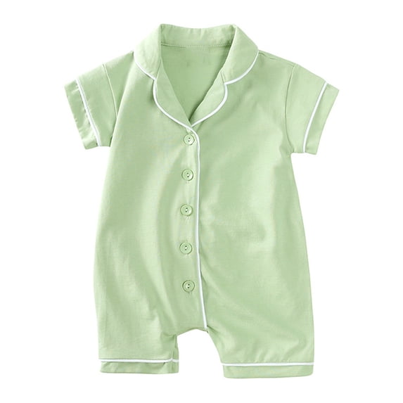 AJTQTH Rompers for Baby Girls Boys Unisex Lapel Short-Sleeved Button Down Jumpsuit Summer Cotton Clothes Solid Color Playsuit Bodysuit Onesie Sleepwear Homewear Green 3 Months