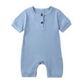 thumbnail image 1 of AJTQTH Rompers for Baby Infant Newborn Summer Unisex Comfy Casual Onesie Cotton Rib Knit Jumpsuit Round Neck Short-Sleeved Bodysuit Solid Color Cute Homewear Sleepwear Light Blue 3 Months, 1 of 1