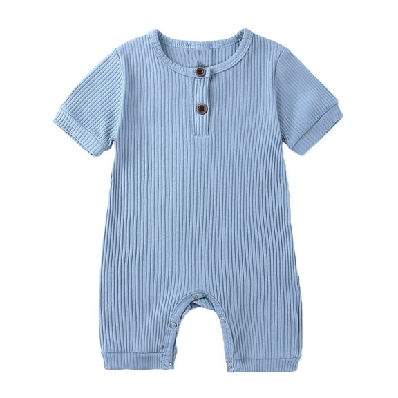 AJTQTH Rompers for Baby Infant Newborn Summer Unisex Comfy Casual Onesie Cotton Rib Knit Jumpsuit Round Neck Short-Sleeved Bodysuit Solid Color Cute Homewear Sleepwear Light Blue 6 Months