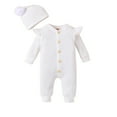 thumbnail image 1 of AJTQTH Rompers for Baby Summer Cotton Waffle Knit Ruffled Zipper Jumpsuit Crewneck Long-Sleeved Cute Floral Printed Playsuit Onesie with Bowknot Hairband White#02 3 Months, 1 of 4