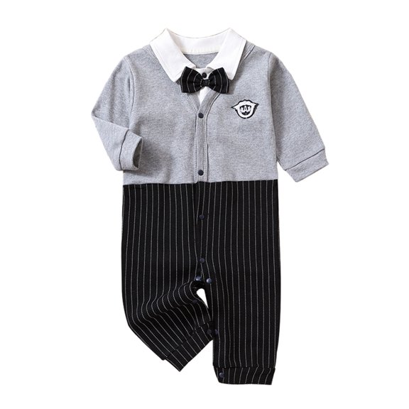AJTQTH Rompers for Baby Toddler Infant Novelty Summer Cotton Jumpsuit Turndown Neck Button Striped Colorblocked Playsuit Cute Cartoon Bodysuit Outfit for Home Outdoor Gray#02 14 Months