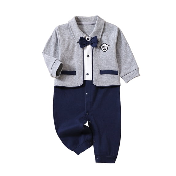 AJTQTH Rompers for Baby Toddler Infant Novelty Summer Cotton Jumpsuit Turndown Neck Button Striped Colorblocked Playsuit Cute Cartoon Bodysuit Outfit for Home Outdoor Gray#01 9 Months