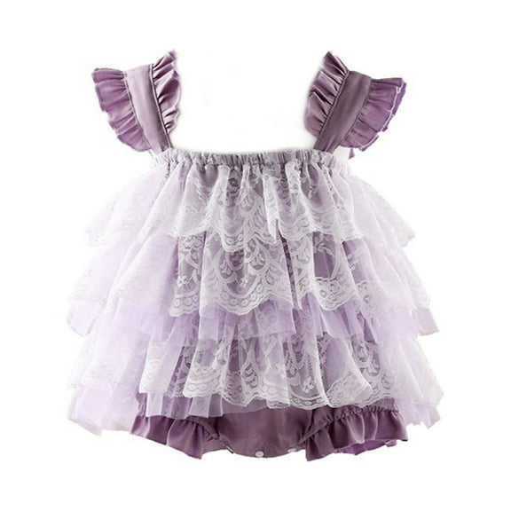 AJTQTH Ruffled Romper for Baby Girls Infant Halter Layered Tiered Lace Jumpsuit Summer Cotton Comfy Bodysuit Playsuit Onesie Clothes Outfits Purple 9 Months