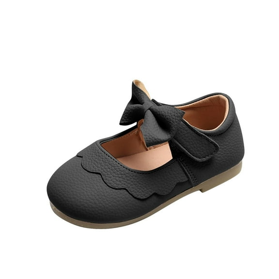 AJTQTH Sandals for Girls Faux Leather Elegant Cute Bowknot Shoes with Velcro Layered Solid Color Walking Shoes Soft Soled Low-Heel Non-Slip Shoes for Casual Summer Black 9 Months