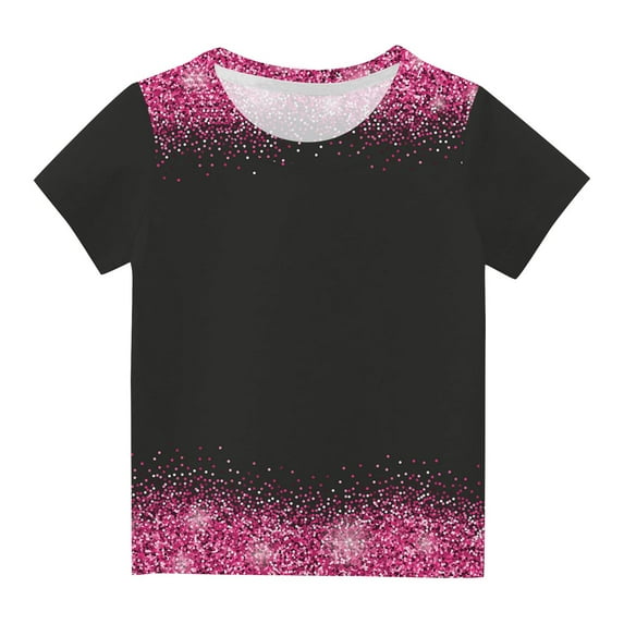 AJTQTH Sequin Glitter Printed Tees for Kids Summer Casual Color Block Round Neck Short-Sleeved Tops Tshirts Shirts Blouses Summer Casual Clothes White 13-14 Years