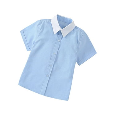 AJTQTH Shirts for Boys Kids Colorblocked Classic Collar Blouses Short Sleeve Tops Summer Casual Cotton Comfy Button Closure Tees Tshirts Light Blue 7 Years