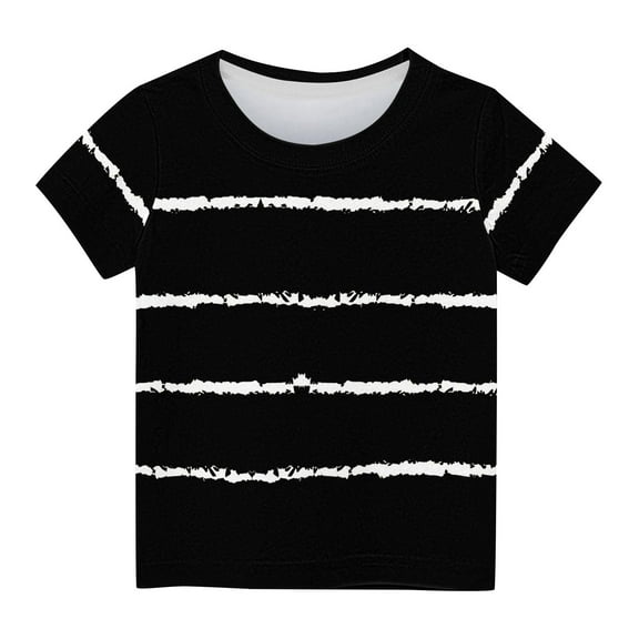 AJTQTH Shirts for Kids Striped Crewneck T-Shirt Tops Girls Boys Unisex Short-Sleeved Tees Summer Relaxed Fit Lightweight Clothes Outfits Black 7 Years