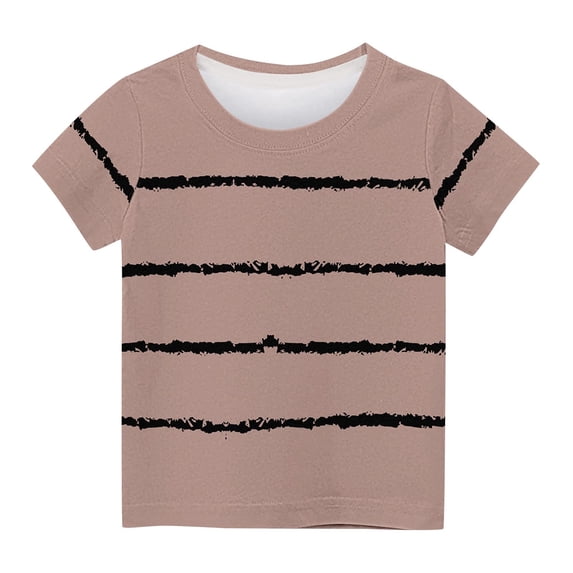 AJTQTH Shirts for Kids Short-Sleeved Striped Graphic T-Shirt Round Neck Tops Tees Girls Boys Summer Comfy Lightweight Clothes Outfits Khaki 9 Years
