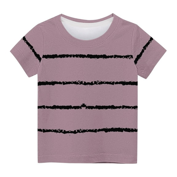 AJTQTH Shirts for Kids Short-Sleeved Striped Graphic T-Shirt Round Neck Tops Tees Girls Boys Summer Comfy Lightweight Clothes Outfits Pink 3 Years