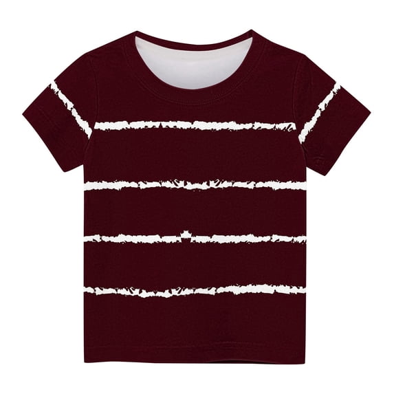 AJTQTH Shirts for Kids Short-Sleeved Striped Graphic T-Shirt Round Neck Tops Tees Girls Boys Summer Comfy Lightweight Clothes Outfits Wine 11 Years
