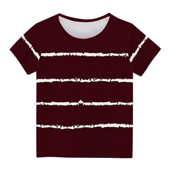 AJTQTH Shirts for Kids Short-Sleeved Striped Graphic T-Shirt Round Neck Tops Tees Girls Boys Summer Comfy Lightweight Clothes Outfits Wine 9 Years