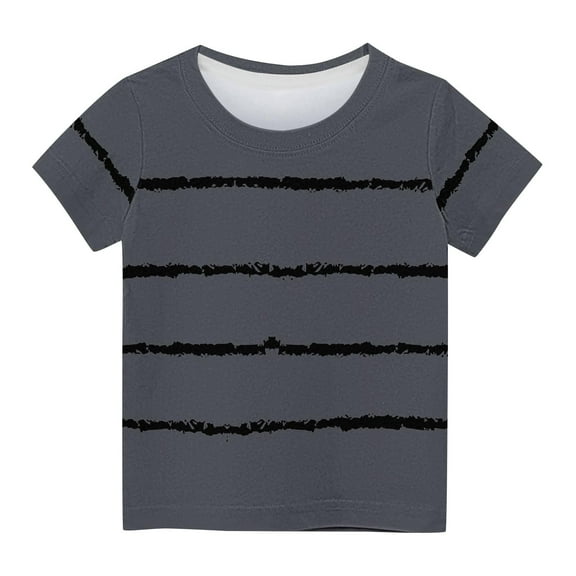 AJTQTH Shirts for Kids Striped Crewneck T-Shirt Tops Girls Boys Unisex Short-Sleeved Tees Summer Relaxed Fit Lightweight Clothes Outfits Gray 3 Years