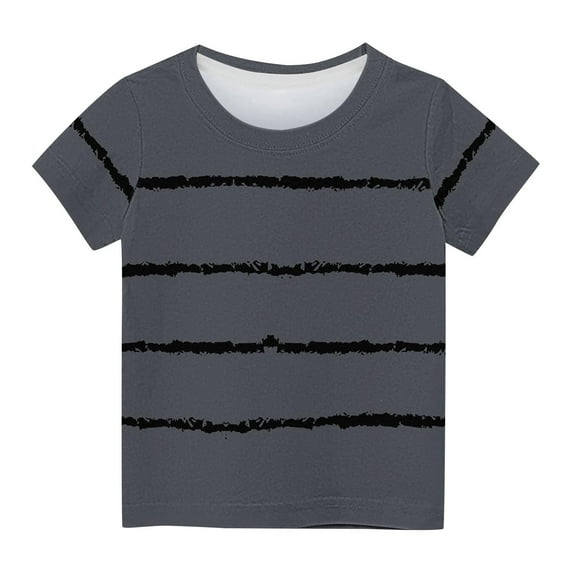 AJTQTH Shirts for Kids Striped Crewneck T-Shirt Tops Girls Boys Unisex Short-Sleeved Tees Summer Relaxed Fit Lightweight Clothes Outfits Gray 4 Years