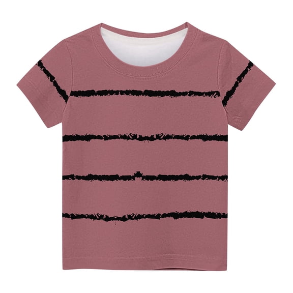 AJTQTH Shirts for Kids Striped Crewneck T-Shirt Tops Girls Boys Unisex Short-Sleeved Tees Summer Relaxed Fit Lightweight Clothes Outfits Pink 3 Years