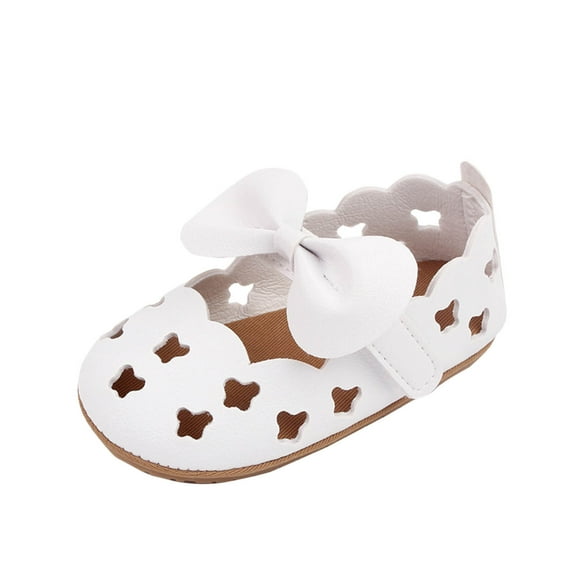 AJTQTH Shoes for Baby Toddler Hollowed Out Sneakers Bow Velcro Straps Walking Shoes Closed Toe Non-Slip Soft Soled Faux Leather Shoes White 12