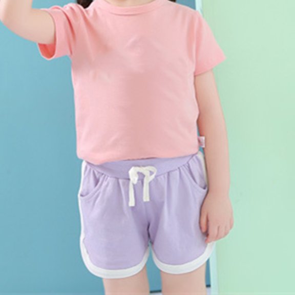 AJTQTH Shorts for Girls Baby Toddler Kids Pants Drawstring Colorblocked Running Shorts Cute Loose Fit Cotton Comfy Outfits Summer Lightweight Clothes for Sport Beach Purple 5Y