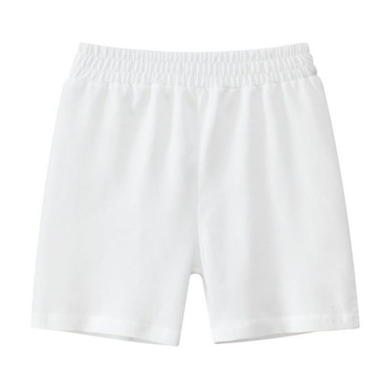 AJTQTH Shorts for Girls Boys Elastic-Waisted Solid Color Straight Cotton Knee Length Pants Kids Unisex Summer Casual Breathable Trunks for Sport Beach White 8 Years