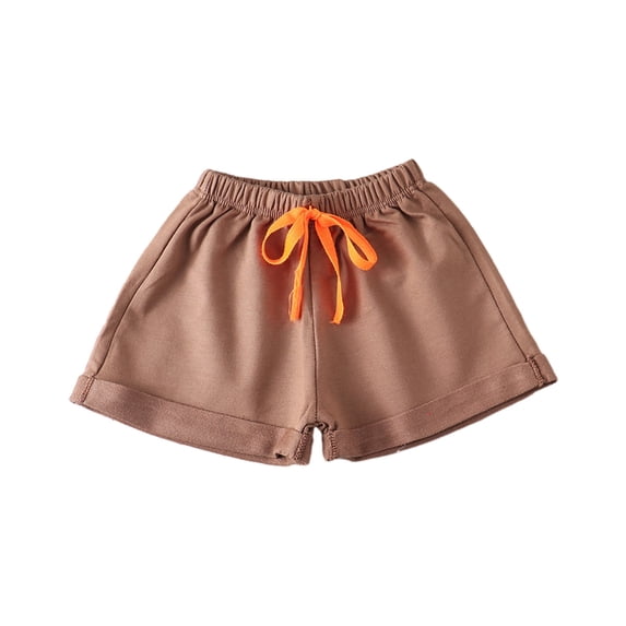 AJTQTH Shorts for Girls Summer Casual Lightweight Cotton Comfy Outfits Drawstring Solid Color Short Pants for Toddler Kids Home Street Party School Clothes Coffee 6Y