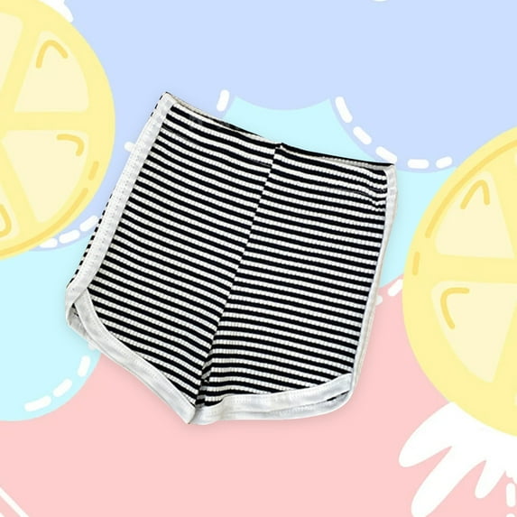 AJTQTH Shorts for Girls Toddler Kids Summer Elastic-Waisted Casual Solid Striped Short Pants Running Shorts Cotton Comfy Clothes for Sports School Outdoor Casual Black 5Y-120