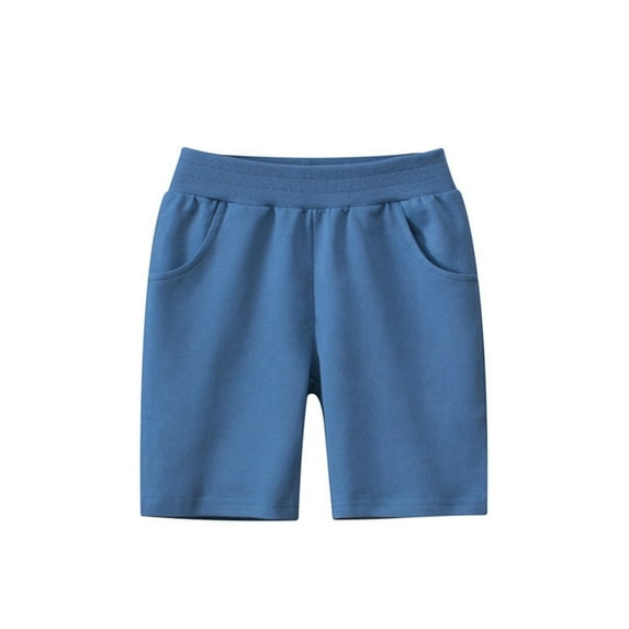 AJTQTH Shorts for Kids Elastic Band Solid Color Cotton Straight Short Pants Girls Boys Unisex Summer Casual Breathable Sport Shorts Beach Trunks Blue 4 Years