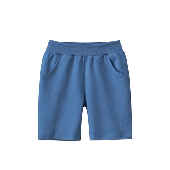 AJTQTH Shorts for Kids Elastic Band Solid Color Cotton Straight Short Pants Girls Boys Unisex Summer Casual Breathable Sport Shorts Beach Trunks Blue 4 Years