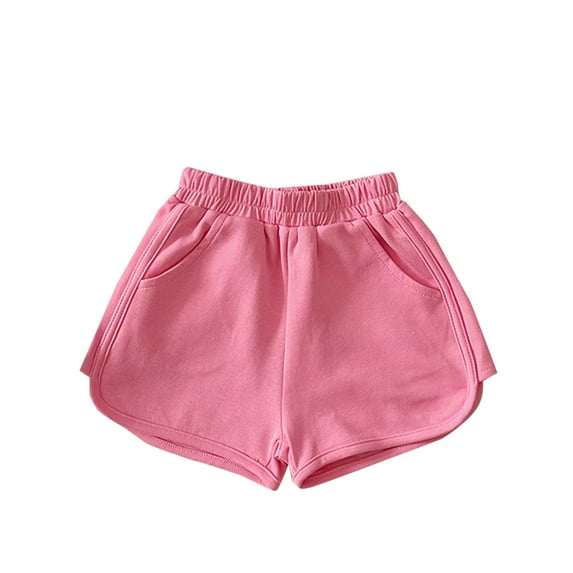 AJTQTH Shorts for Toddler Kids Elastic-Waisted Solid Color Running Pants with Pockets Boys Girls Cotton Summer Sport Casual Short Pants Hot Pink 7 Years