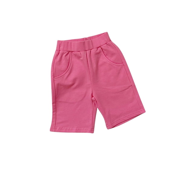AJTQTH Shorts for Girls Boys Solid Color Elastic-Waisted Short Pants with Pockets Cotton Lightweight Pants Summer Beach Pool Trunks Pink 2 Years