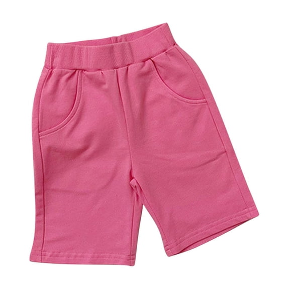 AJTQTH Shorts for Girls Boys Solid Color Elastic-Waisted Short Pants with Pockets Cotton Lightweight Pants Summer Beach Pool Trunks Pink 4 Years