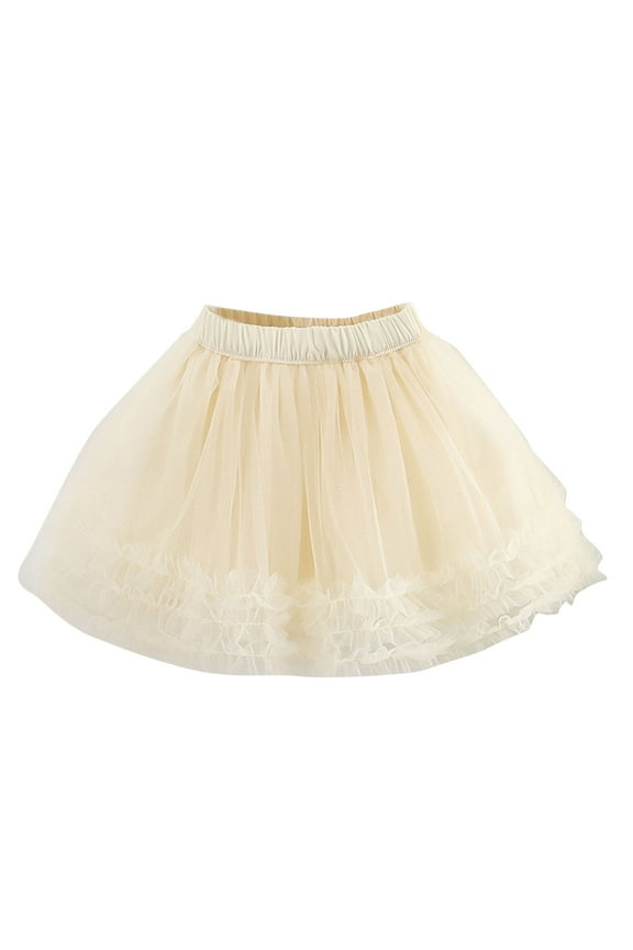 Skirt for Girls Elastic-Waisted Mesh Layered Tiered Skirt Summer Ruffled Princess Skirt Toddler Kids Summer Stylish Trendy Short Skirt for Holiday Party Daily Beige 7 Years