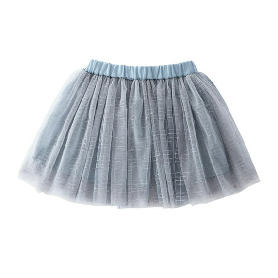 AJTQTH Skirt for Girls Elastic-Waisted Solid Color Mesh Plaid Embroidered Short Skirts Layered Lightweight Stylish Mini Skirt for Street Party Summer Casual Occasions Gray 5-6Years