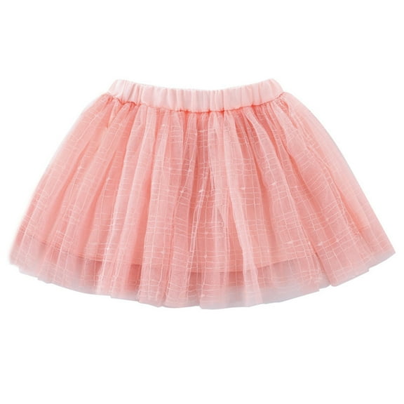 AJTQTH Skirt for Girls Elastic-Waisted Solid Color Mesh Plaid Embroidered Short Skirts Layered Lightweight Stylish Mini Skirt for Street Party Summer Casual Occasions Pink 2-3Years