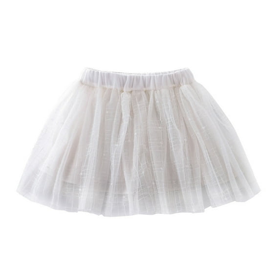 AJTQTH Skirt for Girls Elastic-Waisted Solid Color Mesh Plaid Embroidered Short Skirts Layered Lightweight Stylish Mini Skirt for Street Party Summer Casual Occasions White 5-6Years