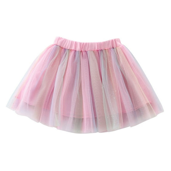 AJTQTH Skirt for Girls Elastic-Waisted Solid Color Mesh Short Skirts Summer Kids Layered Lightweight Stylish Mini Skirt Comfy Clothes for Street Party School Pink 9-10Years