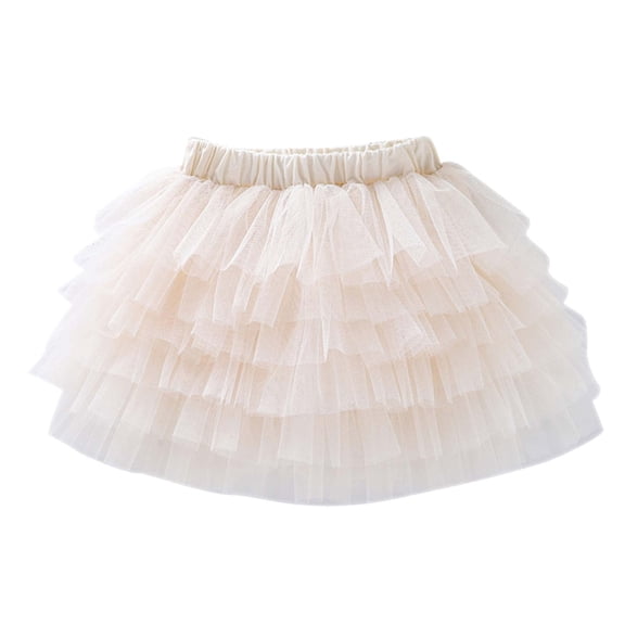 AJTQTH Skirt for Girls Summer Elastic-Waisted Solid Color Mesh Short Skirts Layered Lightweight Comfy Cute Mini Skirt for Home Street School Party Beige 3-4Years
