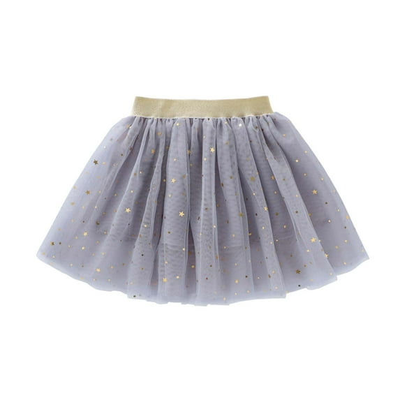 AJTQTH Skirt for Girls Summer Elastic-Waisted Solid Color Mesh Short Skirts Layered Lightweight Stars Sequins Glitter Stylish Mini Skirt for Street Party Gray 2-3Years