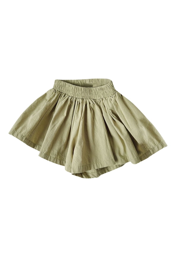 Skirts for Girls Toddler Kids Summer Cotton Casual Solid Color Elastic-Waisted Culottes Summer Cute Loose Fit Comfy Outfits Green 6 Years