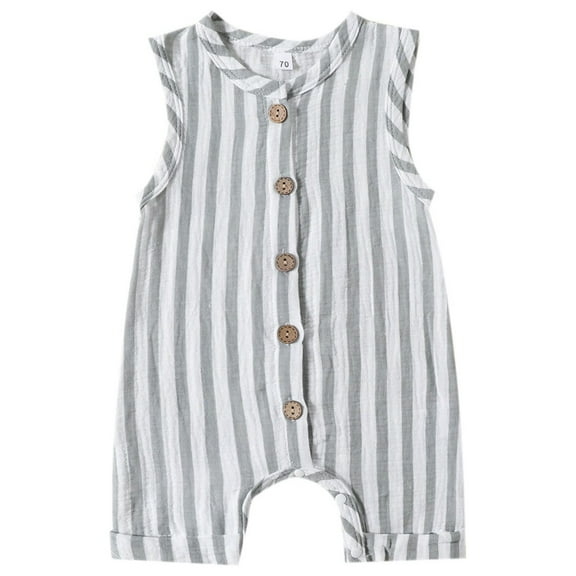 AJTQTH Sleeveless Rompers for Girls Boys Baby Unisex Cotton Comfy Jumpsuit Striped Button Closure Playsuit Summer Casual Comfy Crewneck Onesie for Home Sleep Clothes Gray 12 Months