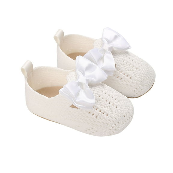 AJTQTH Sneakers for Girls Cute Bowknot Solid Shoes Non-Slip Walking Shoes Soft Soled Flat Shoes for Infant Summer Slip-On Casual Shoes White 6 Months