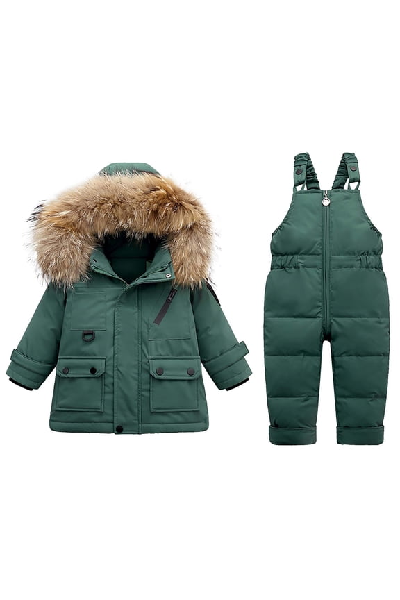 Snow Suits for Girls Boys Windproof Waterproof Hooded Ski Jakcets+Solid Color Snow Bib Toddler Kids Two-Piece Winter Hiking Skiing Set Green 4-5 Years