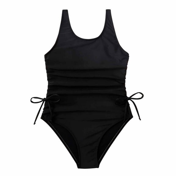AJTQTH Solid Swimsuit for Kids Sided Bowtie Backless Adjustable Swimwear Cute Bathing Suit Swimming Suit Summer Slim Beach Bathwear Clothes Black 8 Years