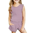 thumbnail image 1 of AJTQTH Striped Two-Pieces Set for Girls Kids Flutter Sleeve O-Neck Tops Tees Tshirts Elastic Waist Shorts with Pockets for Summer Comfy CuteOutfits Clothes Pink 9 Years, 1 of 7