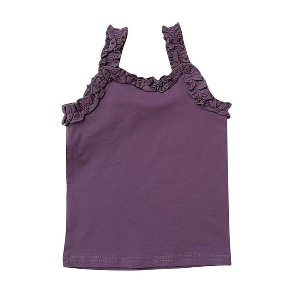 AJTQTH Stylish Ruffles Camisole for Girls Toddler Kids Halter Sleeveless Cute Solid Color Cami Tops Summer Breathable Lightweight Clothes Cotton Outfits Purple 5 Years