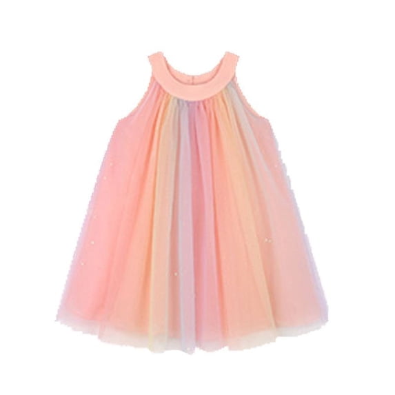 AJTQTH Stylish Sundress for Girls Cute Metallic Colorful Crewneck Sleeveless Sweet Dress Mesh Flowy Layered Mixi Dress Summer Comfy Casual Gowns Frocks Pink#01 5Y