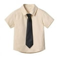 thumbnail image 1 of AJTQTH Suits 2PC Set for Toddler Kids Newborn Infant Summer Solid Color Short-sleeved Classic Collar Button Shirts Boys Girls Blouses with Tie Beige 4 Years, 1 of 2