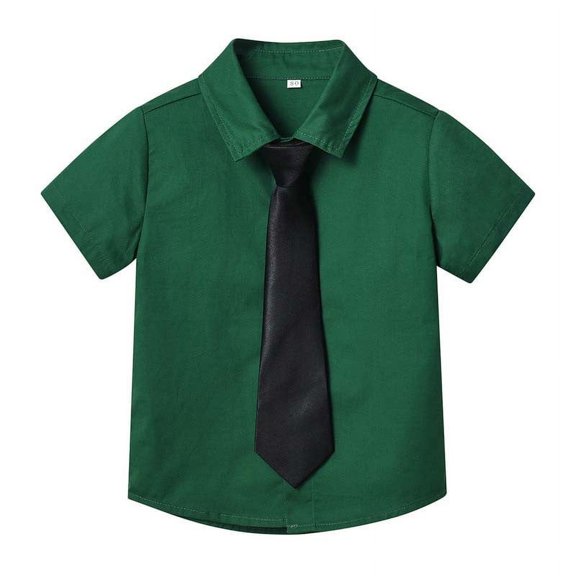 AJTQTH Suits 2PC Set for Toddler Kids Newborn Infant Summer Solid Color Short-sleeved Classic Collar Button Shirts Boys Girls Blouses with Tie Green 3 Months