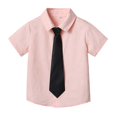thumbnail image 1 of AJTQTH Suits 2PC Set for Toddler Kids Newborn Infant Summer Solid Color Short-sleeved Classic Collar Button Shirts Boys Girls Blouses with Tie Pink 3 Months, 1 of 9