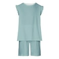 thumbnail image 1 of AJTQTH Summer 2PC Set for Girls Round Neck Flutter Sleeve Tshirts Solid Color Tees Tops+Elastic-Waisted Shorts with Pockets Loose Fit Cozy Outfits Green 13-14 Years, 1 of 1