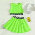 thumbnail image 1 of AJTQTH Summer 2PC Set for Girls Toddler Crewneck Sleeveless Cotton Crop Tops Camisole Tees+Letter Printed Colorblocked Ruffled Skirts for Casual Sport Beach Outdoor Green 6Y, 1 of 6