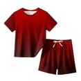 thumbnail image 1 of AJTQTH Summer 2PC Set for Kids Toddler Unisex Gradient Printed Clothes Crewneck Short-Sleeved Tops Tees Tshirts+Drawstring Straight Shorts Trunks Red 5 Years, 1 of 3